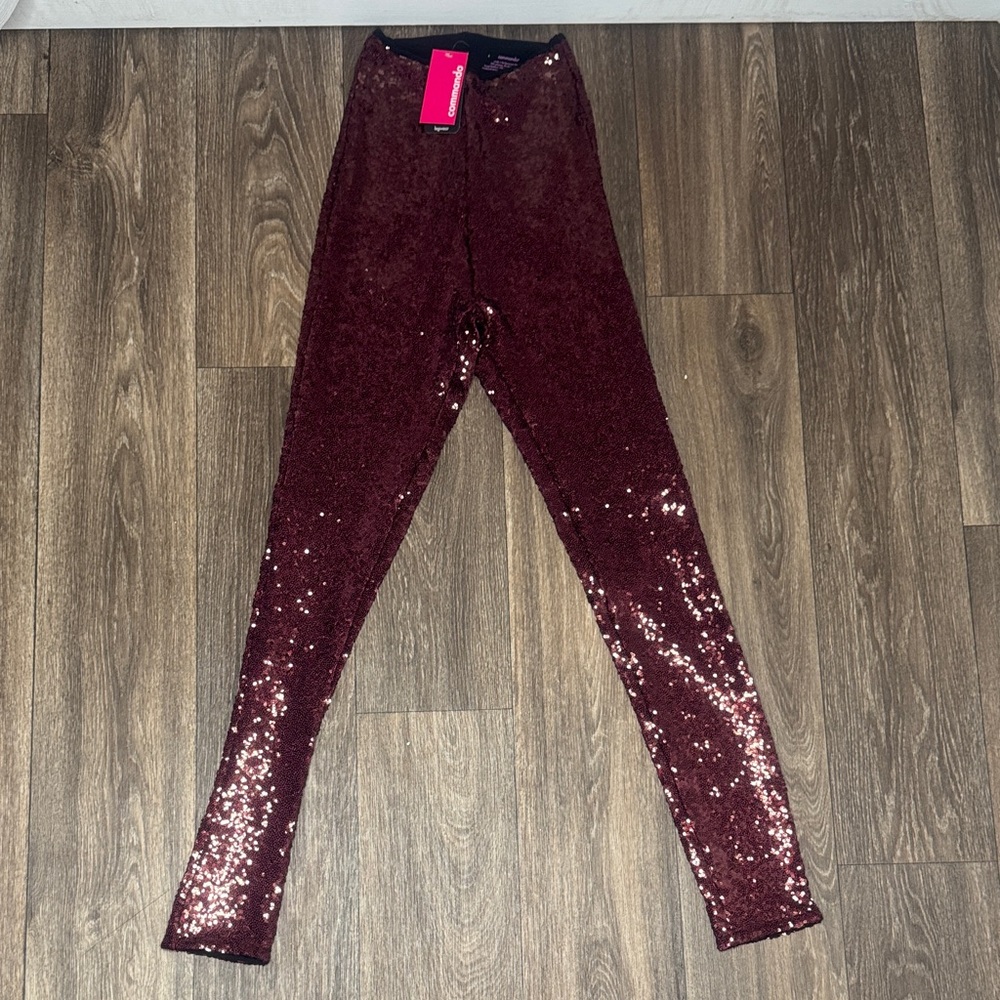Commando Burgundy Sequin High Waist Leggings Women’s Size Small